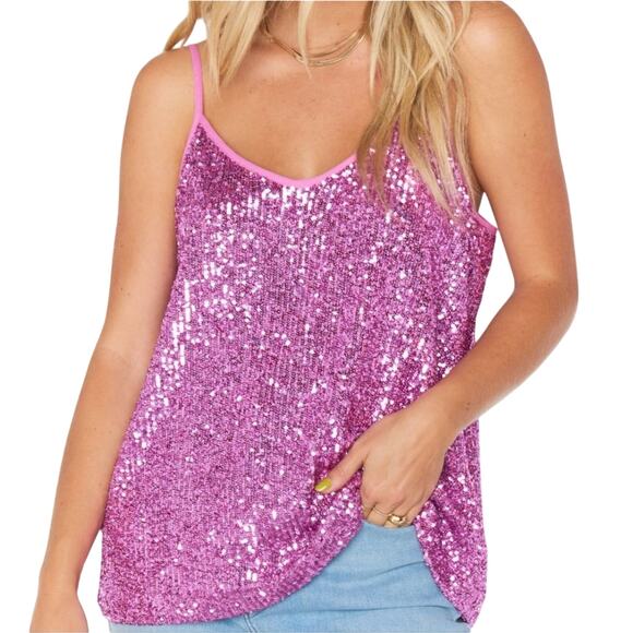 NWT Show Me Your Mumu Spotlight Tank Magenta Sequins, XL - Picture 2 of 8